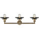 Franklin Restoration Railroad 3 Light 32 inch Brushed Brass Bath Vanity Light Wall Light in Matte Black, Franklin Restoration