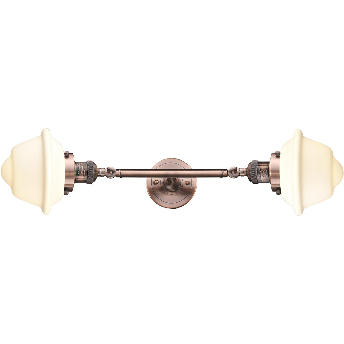 Franklin Restoration Small Oxford 2 Light 17 inch Antique Copper Bath Vanity Light Wall Light in Matte White Glass, Franklin Restoration