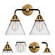 Nouveau 2 Large Cone LED 15.75 inch Black Antique Brass Bath Vanity Light Wall Light in Clear Glass