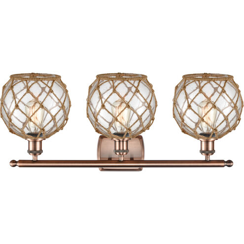 Ballston Farmhouse Rope LED 26 inch Antique Copper Bath Vanity Light Wall Light in Clear Glass with Brown Rope, Ballston