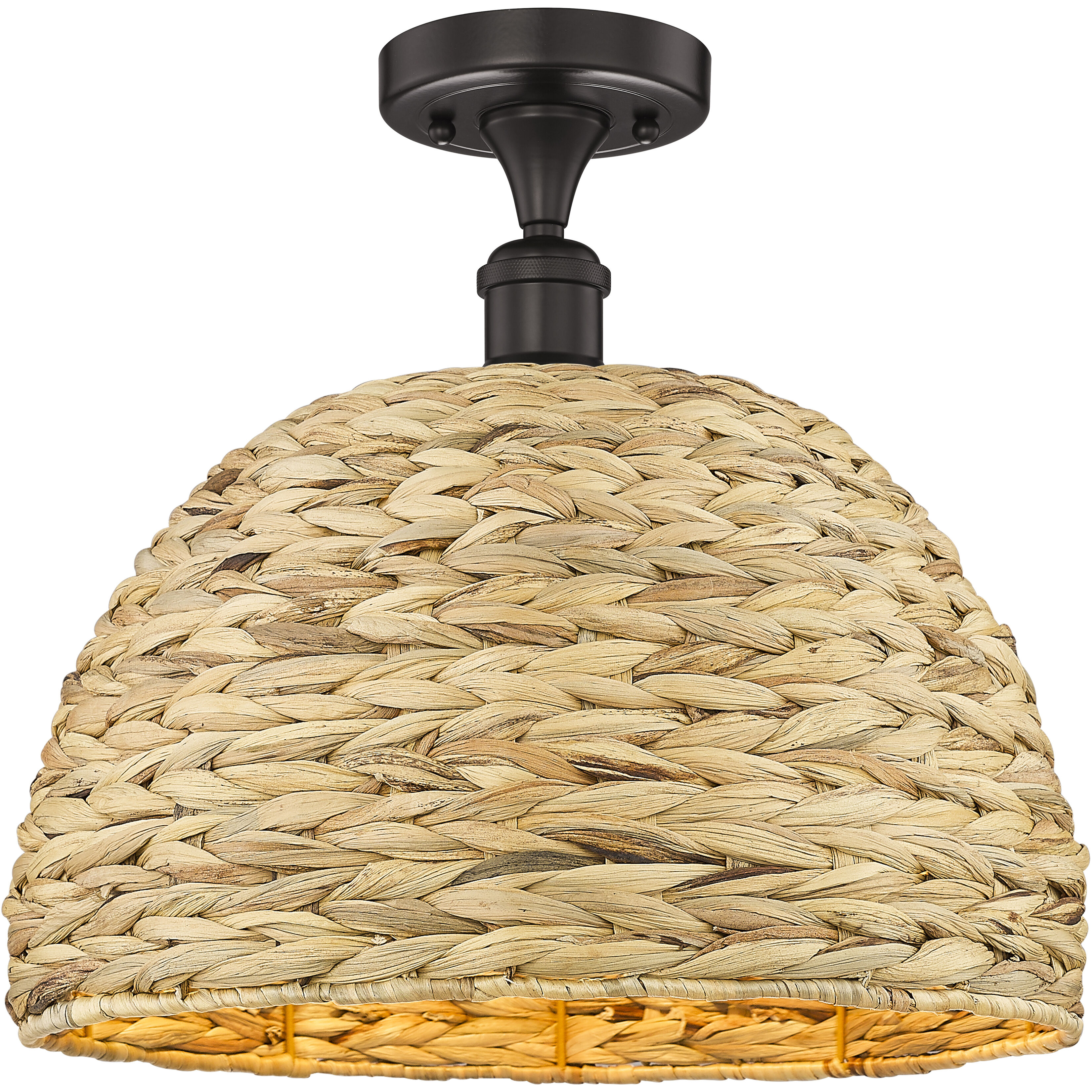Edison Woven Rattan 1 Light 15.75 inch Oil Rubbed Bronze Semi-Flush Mount Ceiling Light