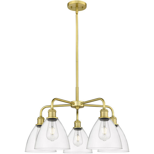 Bristol Glass 5 Light 25.5 inch Satin Gold Chandelier Ceiling Light in Clear