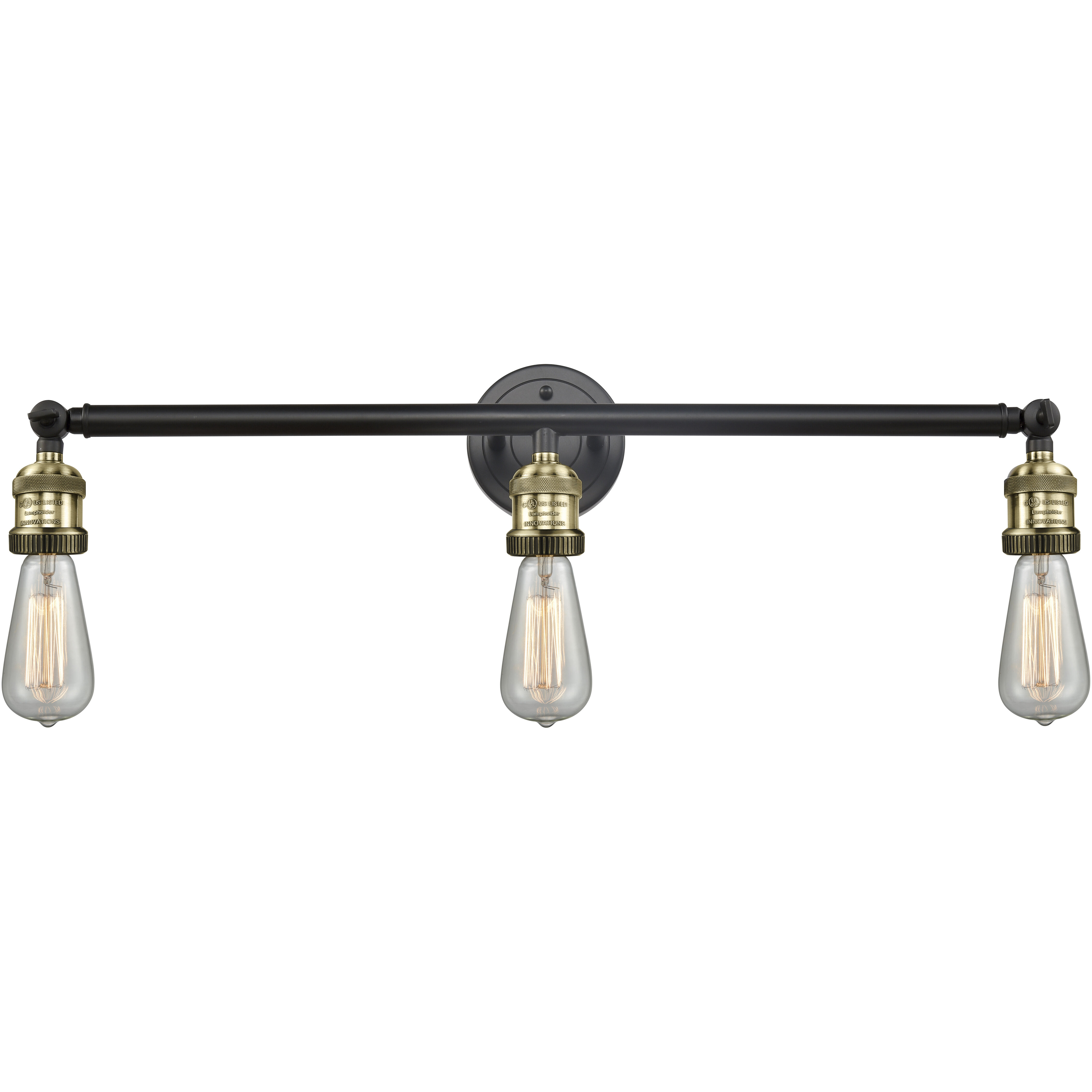 Franklin Restoration Bare Bulb 3 Light 30 inch Black Antique Brass Bath Vanity Light Wall Light