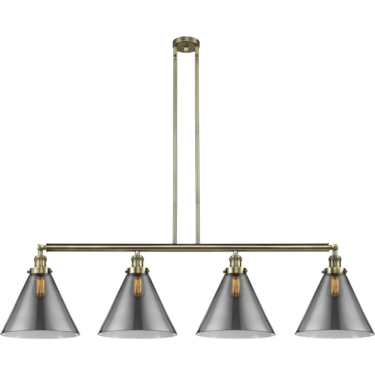 Franklin Restoration X-Large Cone LED 56 inch Antique Brass Island Light Ceiling Light in Plated Smoke Glass, Franklin Restoration