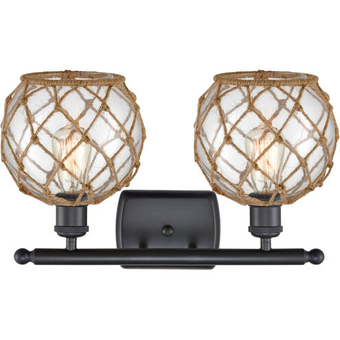 Ballston Farmhouse Rope LED 16 inch Matte Black Bath Vanity Light Wall Light in Clear Glass with Brown Rope, Ballston