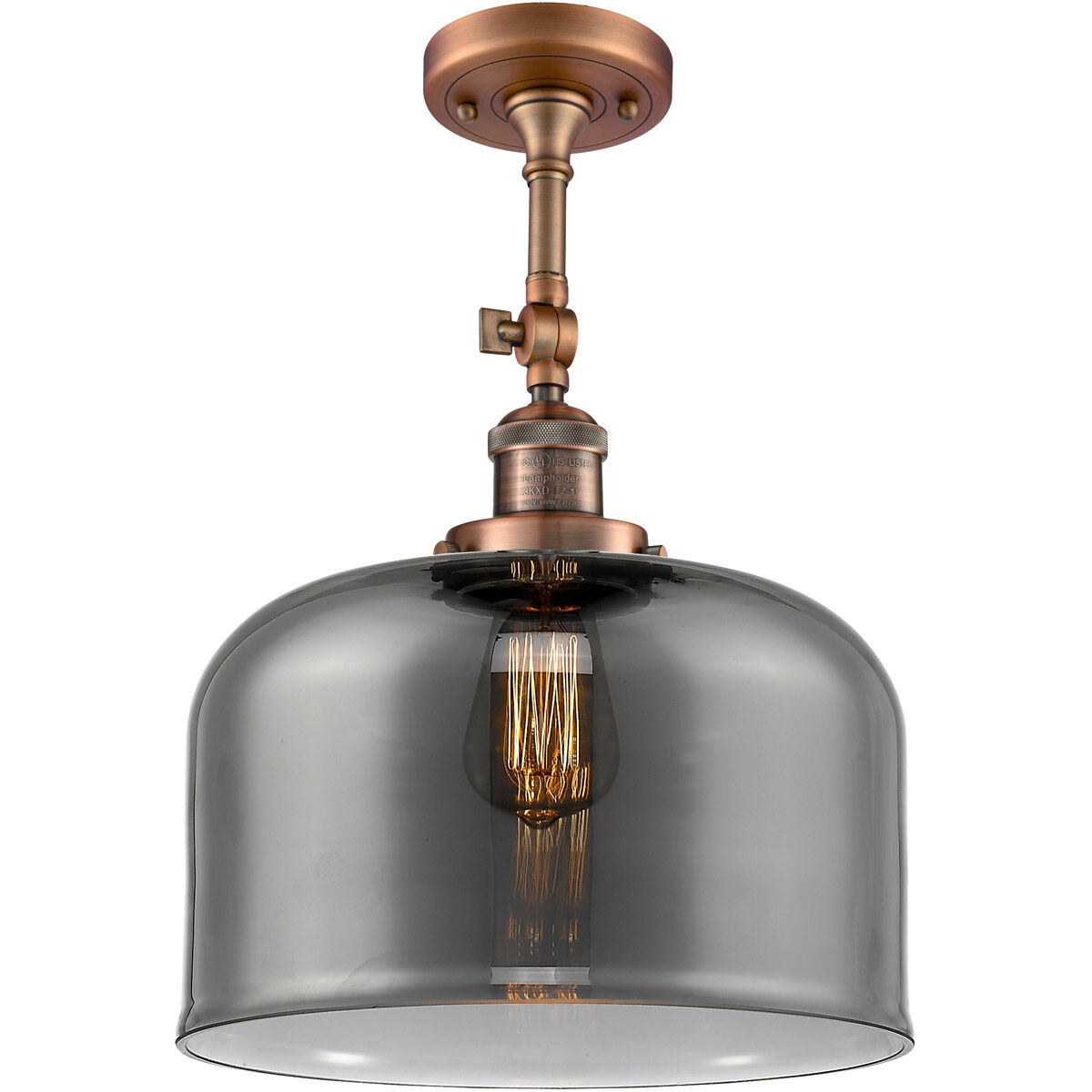 Franklin Restoration X-Large Bell LED 12 inch Antique Copper Semi-Flush Mount Ceiling Light in Plated Smoke Glass, Franklin Restoration