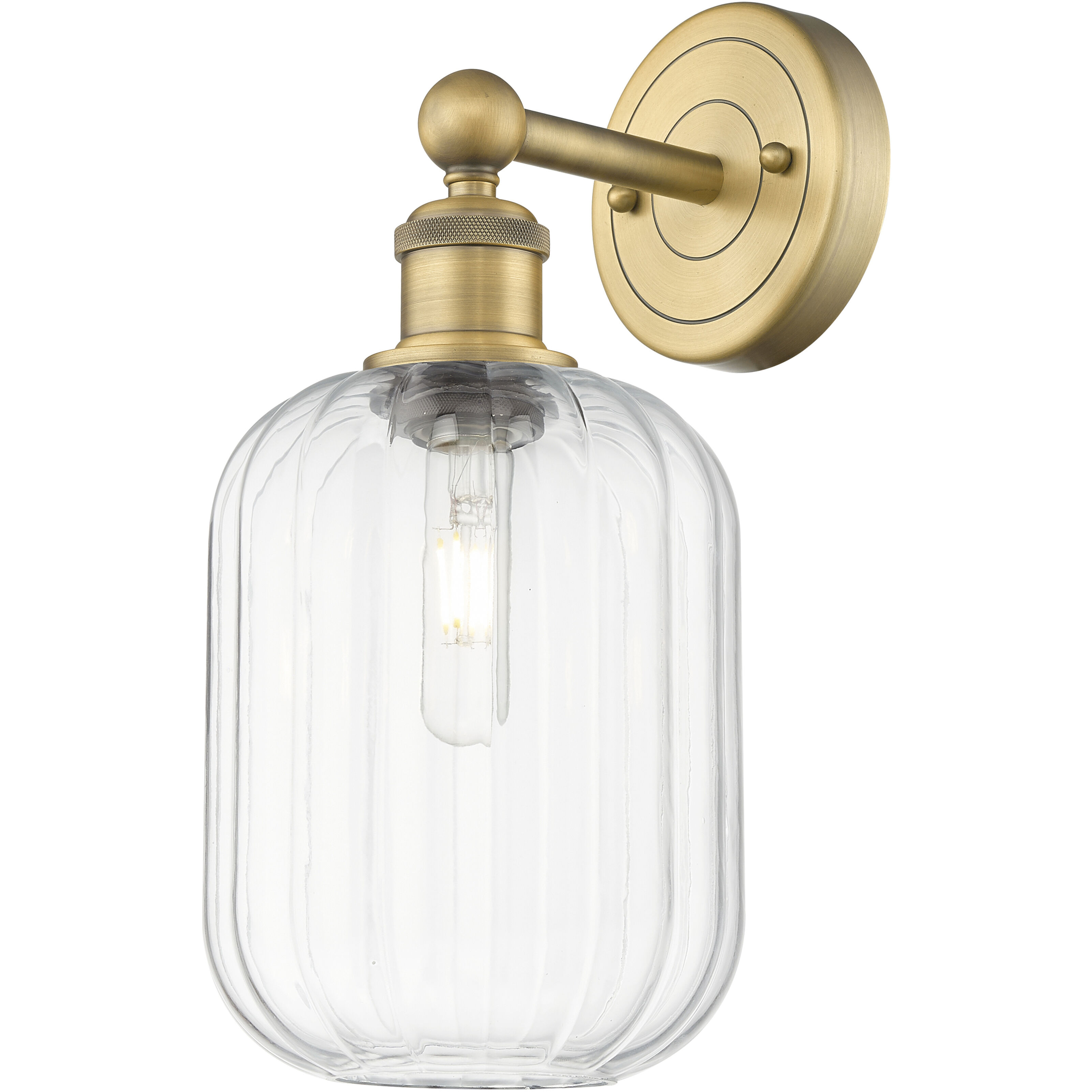 Edison Preston Armed Sconce Wall Light in Brushed Brass, Clear