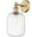 Edison Preston Armed Sconce Wall Light in Brushed Brass, Clear