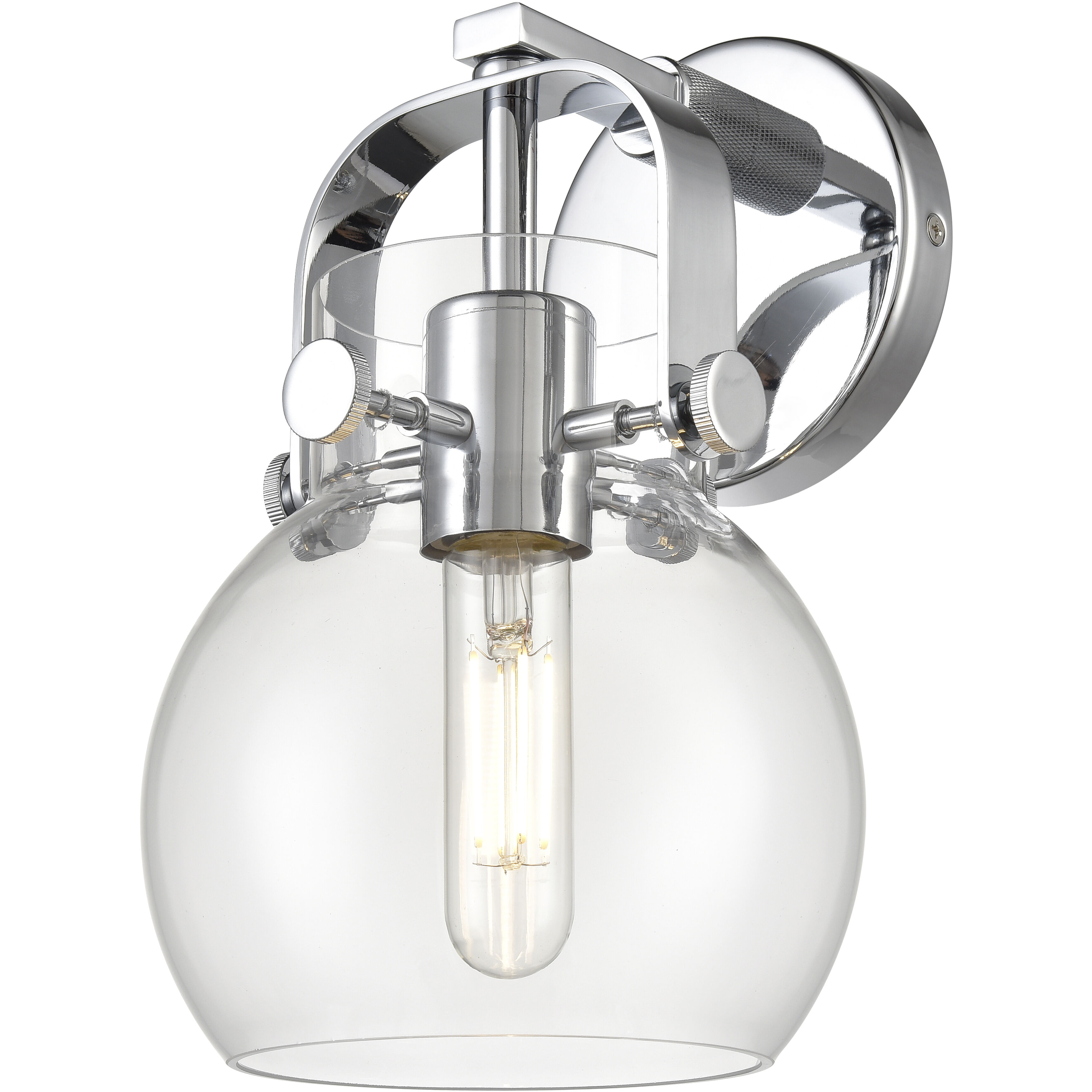 Pilaster II Sphere Sconce Wall Light in Polished Chrome, Clear Glass