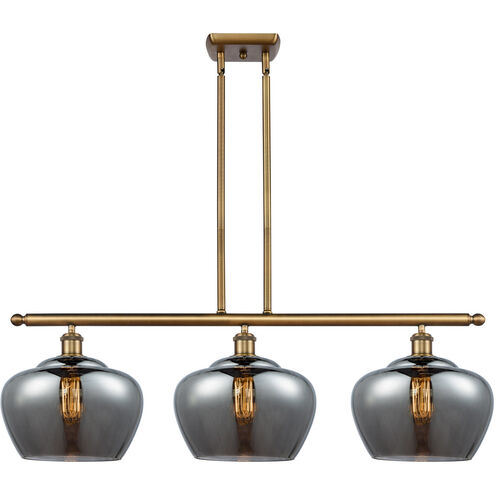 Ballston Large Fenton LED 38 inch Brushed Brass Island Light Ceiling Light in Plated Smoke Glass, Ballston