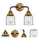 Nouveau 2 Small Bell LED 13 inch Black Antique Brass Bath Vanity Light Wall Light in Clear Glass