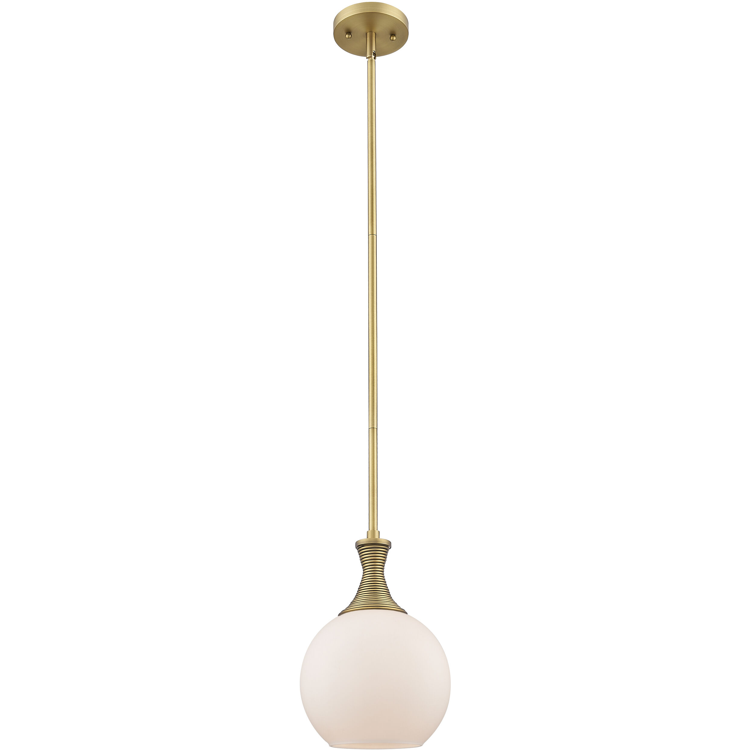 Astor 1 Light 8 inch Brushed Brass Mini Pendant Ceiling Light in Matte White Glass