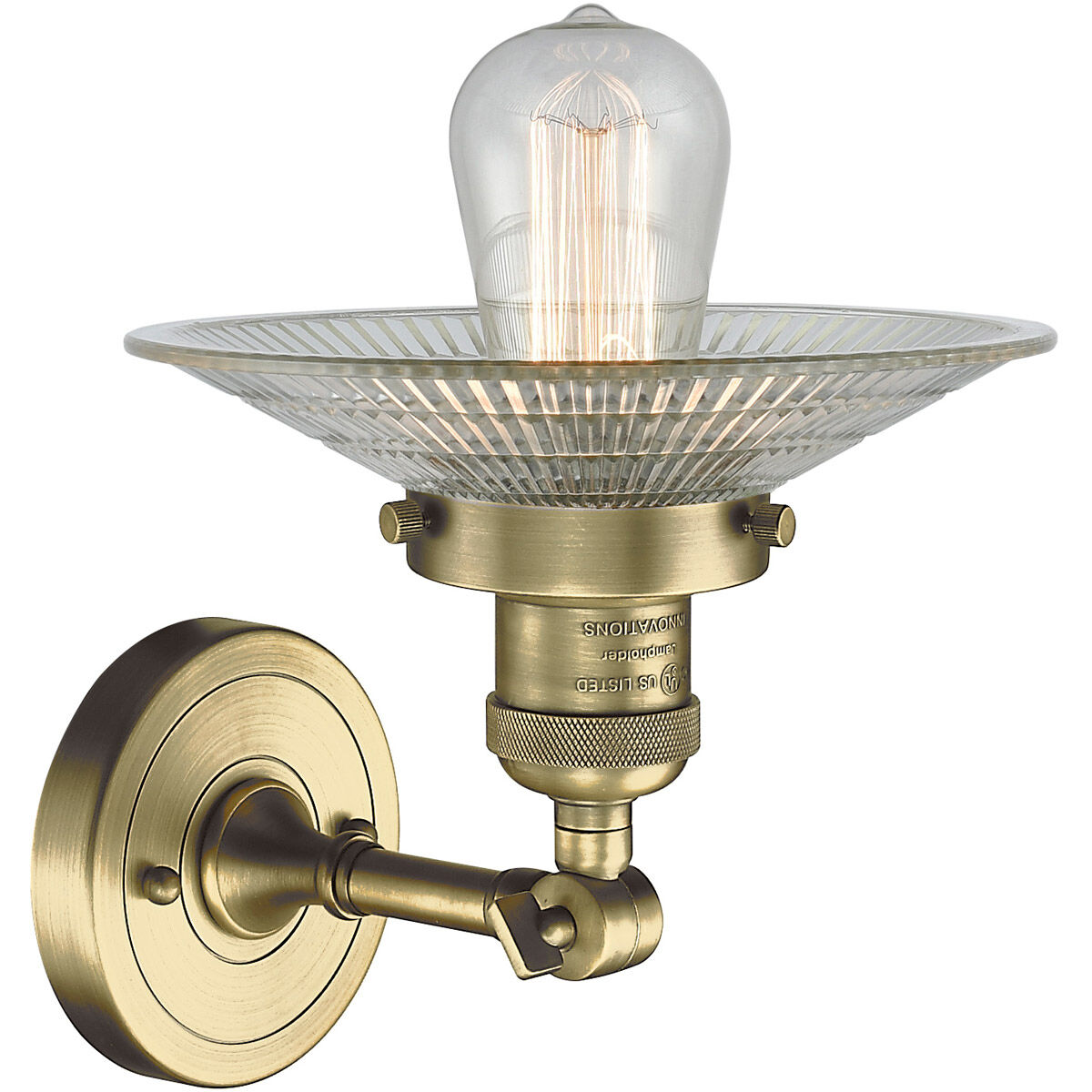 Franklin Restoration Halophane LED 9 inch Antique Brass Semi-Flush Mount Ceiling Light in Clear Halophane Glass, Franklin Restoration