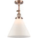 Franklin Restoration X-Large Cone 1 Light 12 inch Antique Copper Semi-Flush Mount Ceiling Light in Matte White Glass, Franklin Restoration