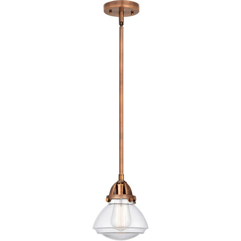 Nouveau 2 Olean 1 Light 7 inch Antique Copper Mini Pendant Ceiling Light in Clear Glass