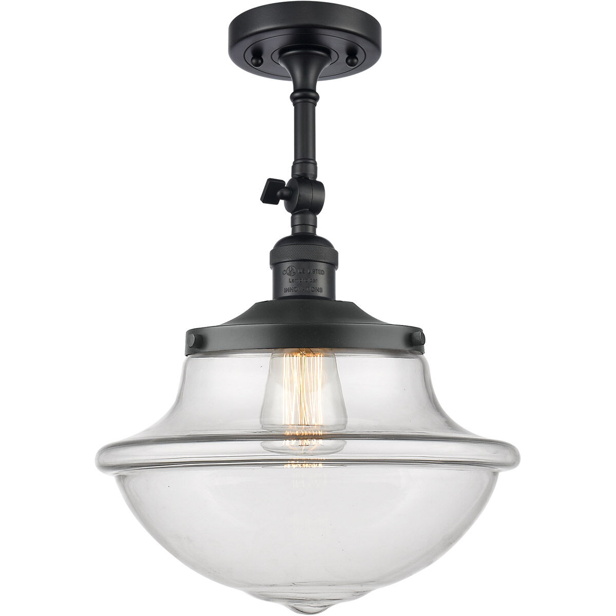 Franklin Restoration Large Oxford 1 Light 12 inch Matte Black Semi-Flush Mount Ceiling Light in Clear Glass, Franklin Restoration