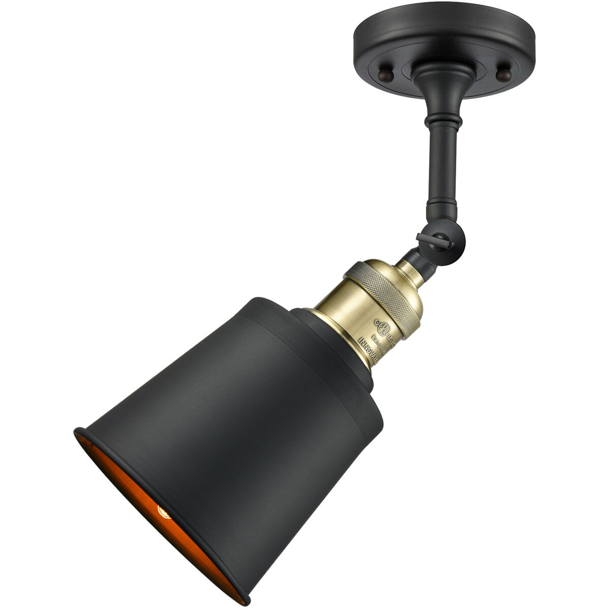 Franklin Restoration Addison LED 5 inch Black Antique Brass Semi-Flush Mount Ceiling Light in Matte Black, Franklin Restoration