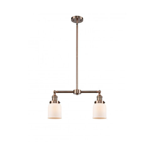 Franklin Restoration Small Bell 2 Light 21 inch Antique Copper Chandelier Ceiling Light in Matte White Glass, Franklin Restoration