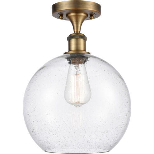 Ballston Large Athens LED 10 inch Brushed Brass Semi-Flush Mount Ceiling Light in Seedy Glass, Ballston