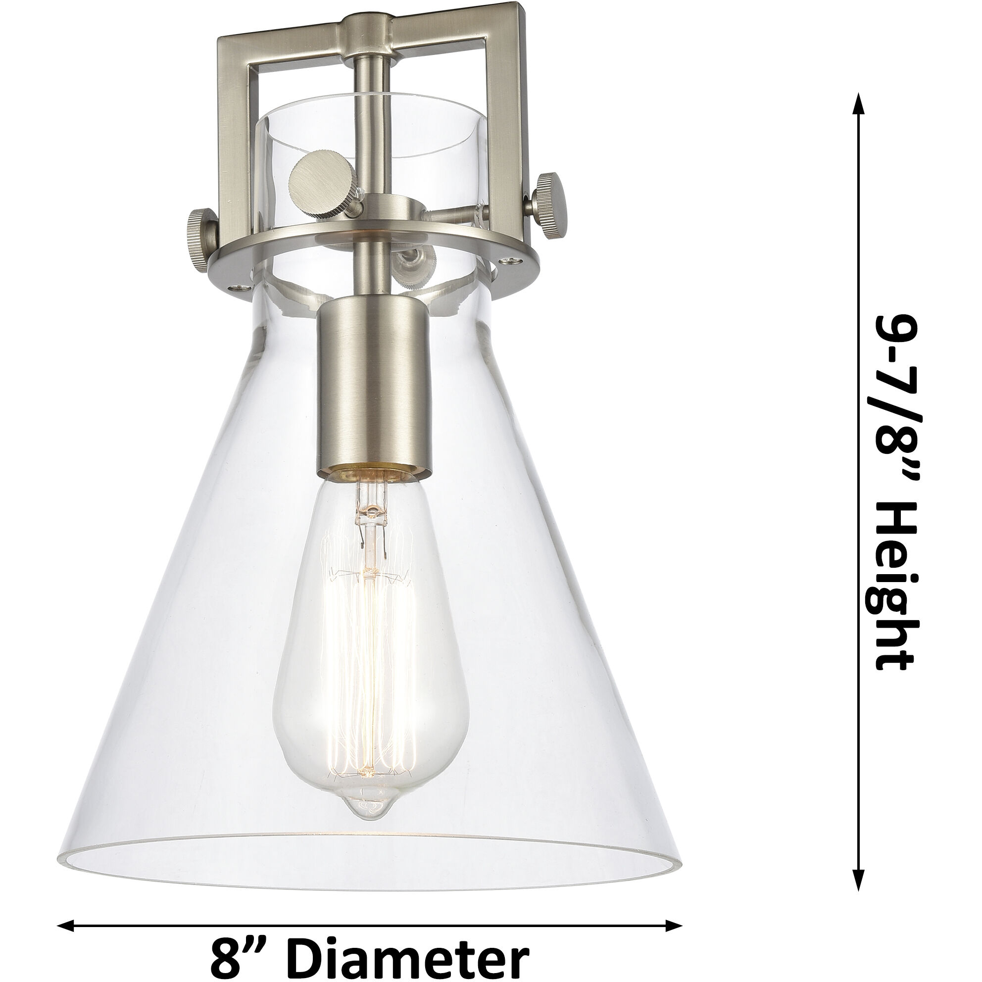 Newton Cone 1 Light 8 inch Brushed Brass Mini Pendant Ceiling Light in Seedy Glass