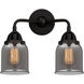 Nouveau 2 Small Bell 2 Light 13 inch Matte Black Bath Vanity Light Wall Light in Light Smoke Glass