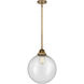 Nouveau 2 Beacon 1 Light 12 inch Brushed Brass Mini Pendant Ceiling Light in Incandescent, Seedy