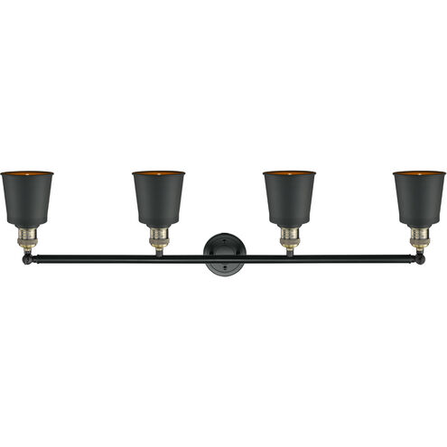 Franklin Restoration Addison 4 Light 42 inch Black Antique Brass Bath Vanity Light Wall Light in Matte Black, Franklin Restoration