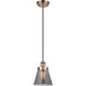 Ballston Small Cone 1 Light 6 inch Antique Copper Mini Pendant Ceiling Light in Plated Smoke Glass