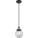 Ballston Beacon LED 6 inch Black Antique Brass Mini Pendant Ceiling Light in Seedy Glass, Black Textured