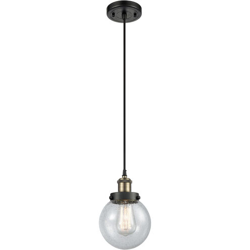Ballston Beacon LED 6 inch Black Antique Brass Mini Pendant Ceiling Light in Seedy Glass, Black Textured