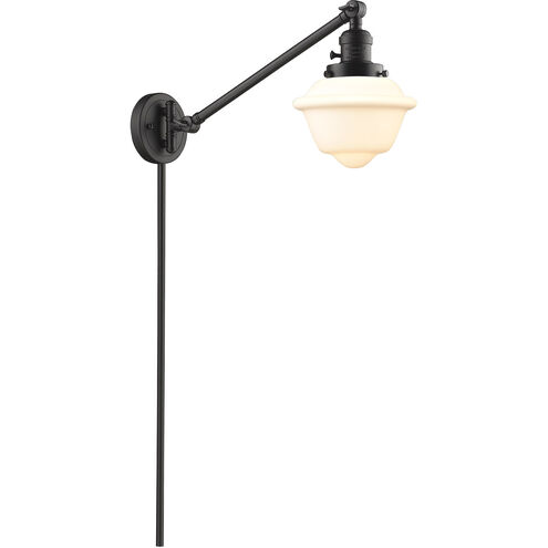 Small Oxford 30 inch 3.5 watt Oil Rubbed Bronze Swing Arm Wall Light in Matte White Glass, Franklin Restoration