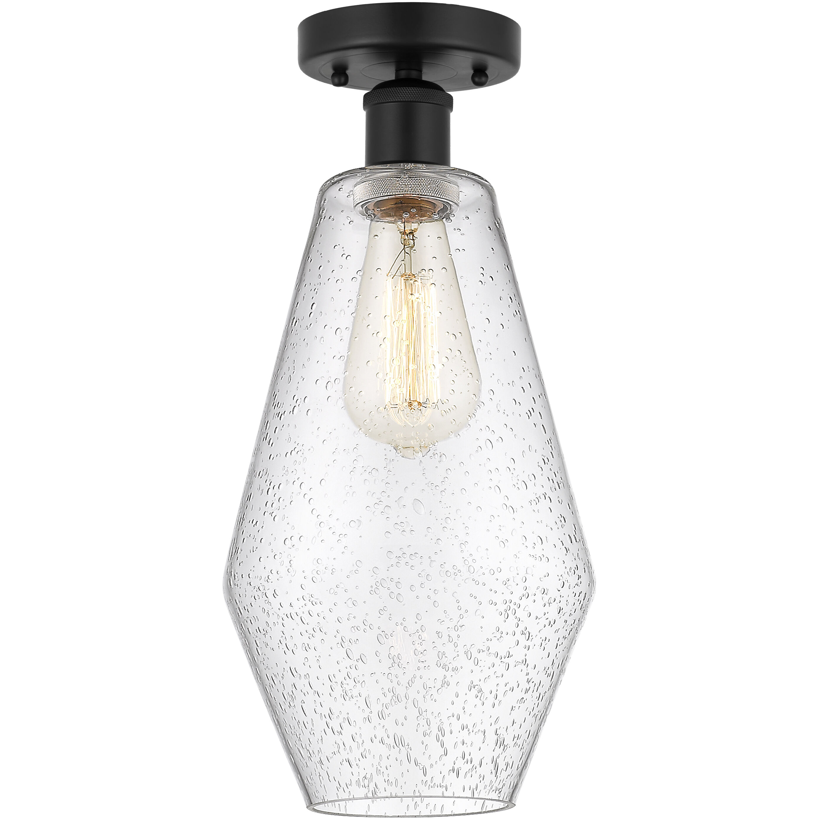 Edison Cindyrella 1 Light 7 inch Matte Black Semi-Flush Mount Ceiling Light in Seedy Glass