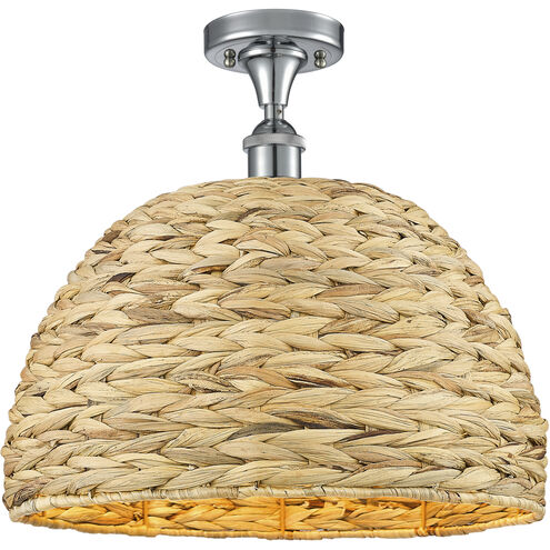 Woven Rattan 1 Light 15.75 inch Polished Chrome and Natural Semi-Flush Mount Ceiling Light