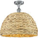 Woven Rattan 1 Light 15.75 inch Polished Chrome and Natural Semi-Flush Mount Ceiling Light