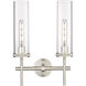 Lincoln 2 Light 13.88 inch Satin Nickel Bath Vanity Light Wall Light in Clear Glass