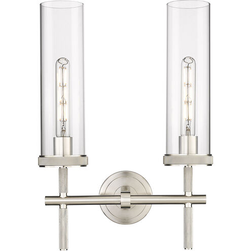 Lincoln 2 Light 13.88 inch Satin Nickel Bath Vanity Light Wall Light in Clear Glass