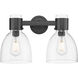 Lawton Bell 2 Light 15.5 inch Matte Black Bath Vanity Light Wall Light in Clear Glass