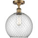 Ballston Large Farmhouse Chicken Wire LED 10 inch Brushed Brass Semi-Flush Mount Ceiling Light, Ballston