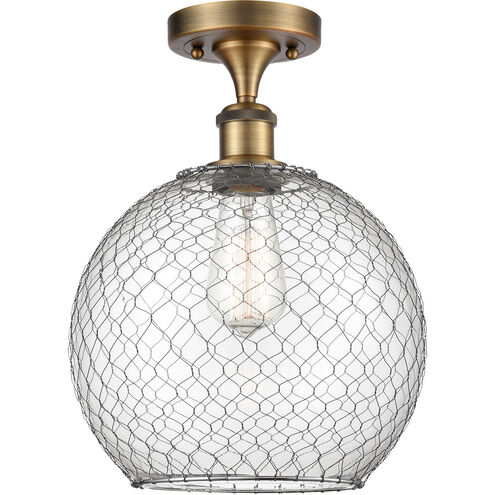 Ballston Large Farmhouse Chicken Wire LED 10 inch Brushed Brass Semi-Flush Mount Ceiling Light, Ballston