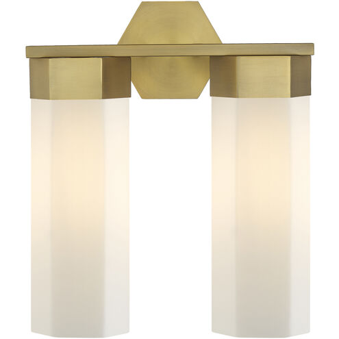 Claverack 2 Light 13.63 inch Brushed Brass Bath Vanity Light Wall Light in Matte White Glass