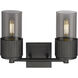 Bolivar 2 Light 13.5 inch Matte Black Bath Vanity Light Wall Light in Plated Smoke Glass