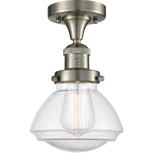 Franklin Restoration Olean LED 7 inch Brushed Satin Nickel Semi-Flush Mount Ceiling Light in Seedy Glass, Franklin Restoration