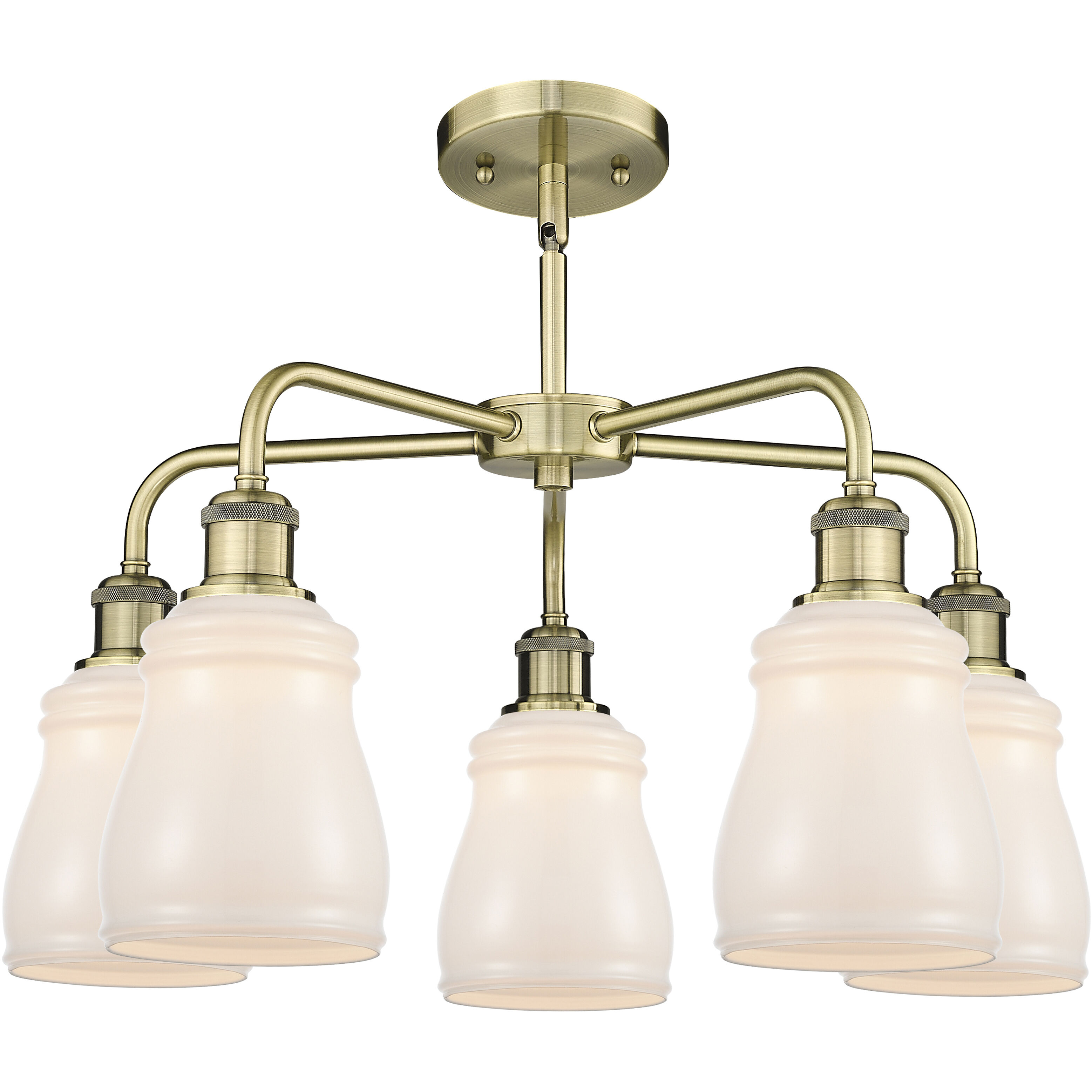 Ellery 5 Light 22.75 inch Antique Brass Chandelier Ceiling Light in White Glass
