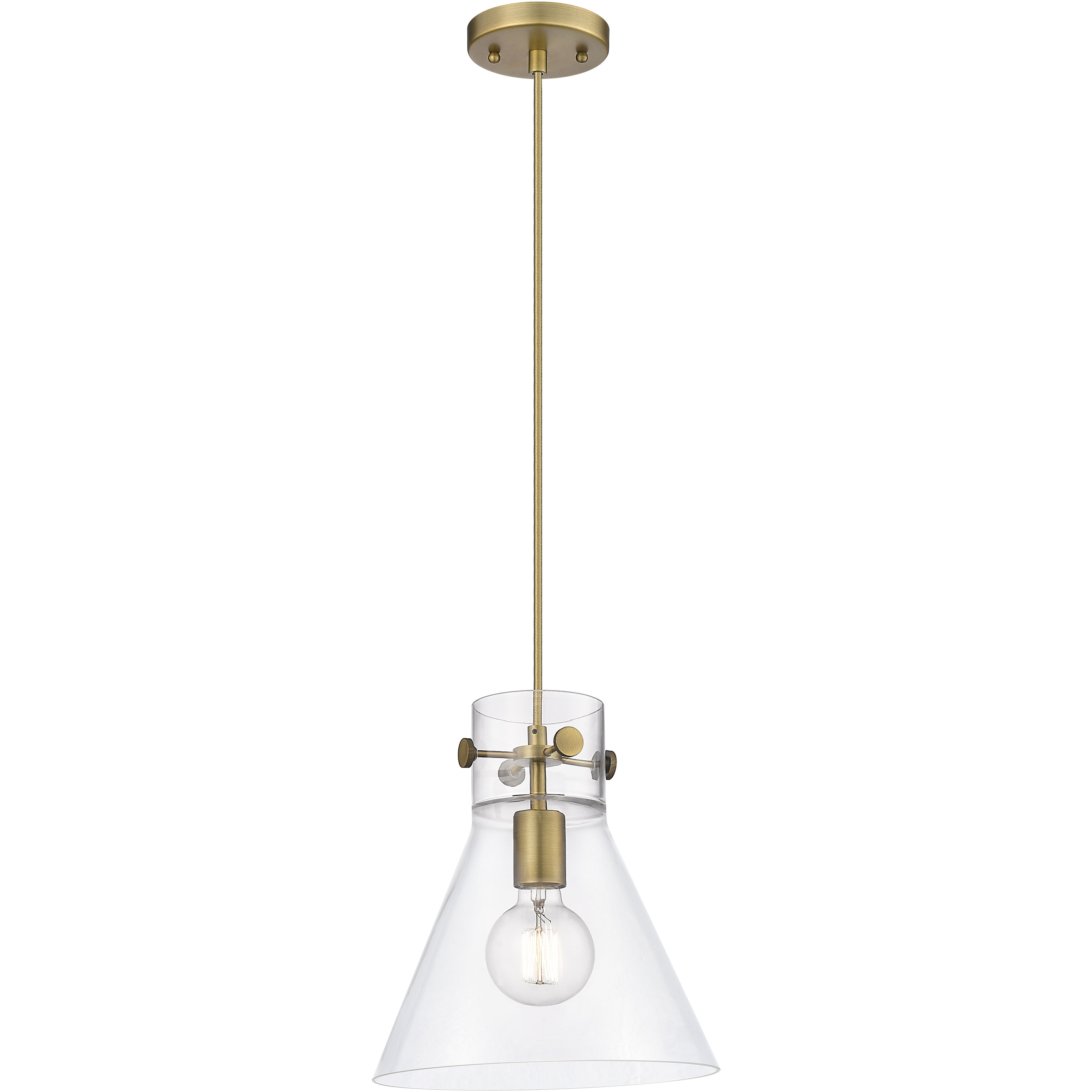 Downtown Urban Newton Cone 1 Light 10 inch Brushed Brass Pendant Ceiling Light in Clear