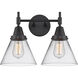 Caden 2 Light 17 inch Matte Black Bath Vanity Light Wall Light in Clear Glass