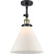 Franklin Restoration X-Large Cone LED 12 inch Black Antique Brass Semi-Flush Mount Ceiling Light in Matte White Glass, Franklin Restoration