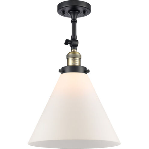 Franklin Restoration X-Large Cone LED 12 inch Black Antique Brass Semi-Flush Mount Ceiling Light in Matte White Glass, Franklin Restoration