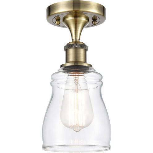 Ballston Ellery LED 5 inch Antique Brass Semi-Flush Mount Ceiling Light in Clear Glass, Ballston