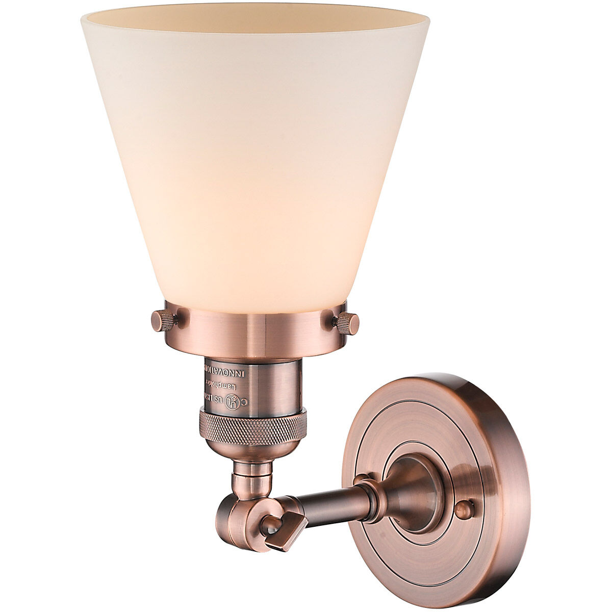 Franklin Restoration Small Cone LED 6 inch Antique Copper Sconce Wall Light in Matte White Glass, Franklin Restoration