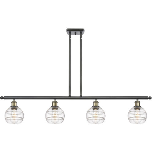 Ballston Rochester 4 Light 48 inch Black Antique Brass Stem Hung Island Light Ceiling Light